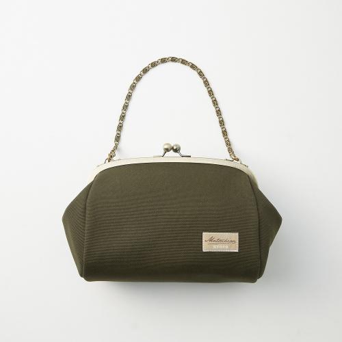 がま口バッグ 6.8寸 丸マチ 帆布 カーキ