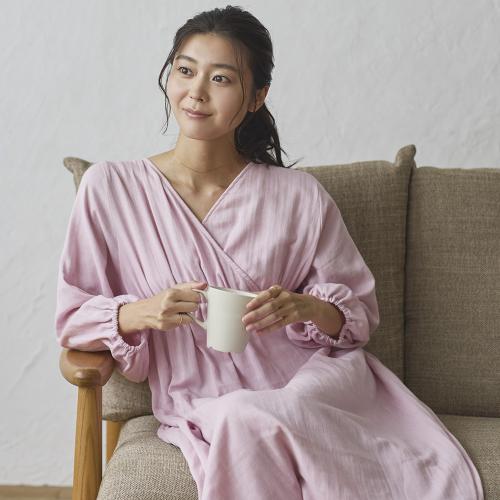 Newリナ ガーゼカシュクールパフスリーブワンピース（ピンク）