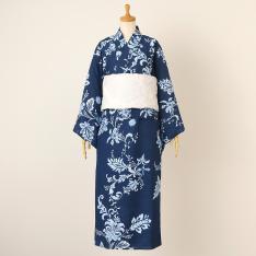古今 ワンピースゆかた 更紗 ネイビー