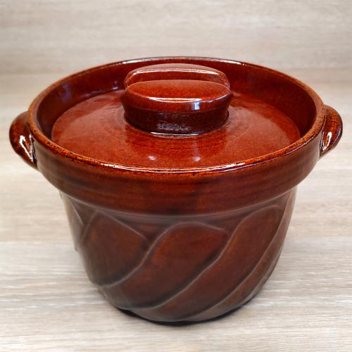 ＜四日市萬古焼＞ねじりごはん鍋　飴釉　2→5合炊