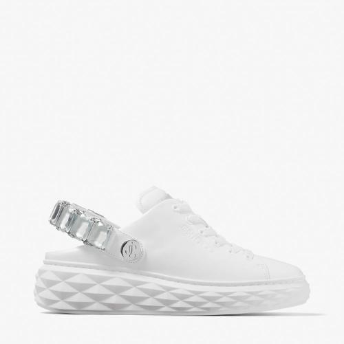 クリスタルストラップ付き White ナッパレザー・スリッポンスニーカー