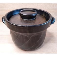 ＜四日市萬古焼＞ねじりごはん鍋　黒釉　2→5合炊