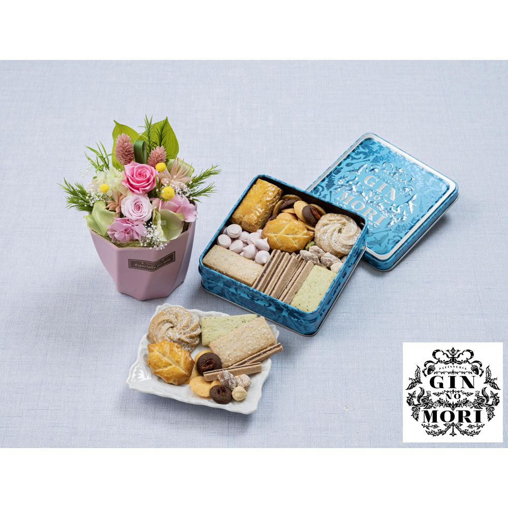 【敬老の日】プリザーブドフラワー「フロットン」＆＜パティスリーGIN NO MORI＞プティボワ120サイズ