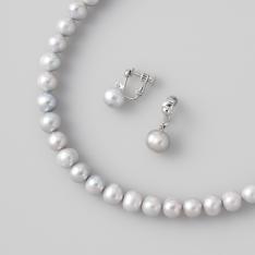 8mm淡水真珠ネックレス&イヤリング(グレー系)