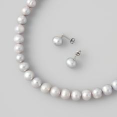 8mm淡水真珠ネックレス&ピアス(グレー系)