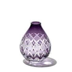 江戸切子 矢来魚子紋 しずく一輪挿（江戸紫）