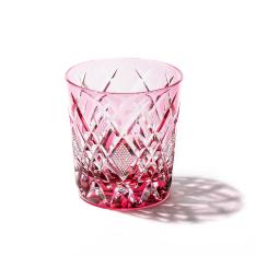 江戸切子 矢来魚子紋 クリスタルオールドグラス（金赤）