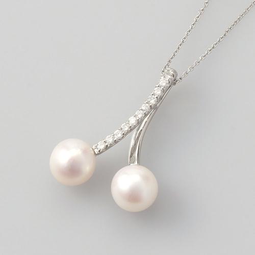 Pt大粒 淡水ツインパールダイヤペンダント