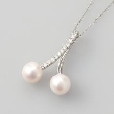 Pt大粒 淡水ツインパールダイヤペンダント