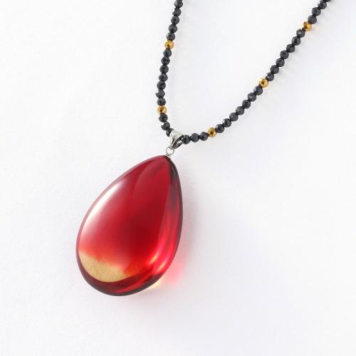 ルビーレッド琥珀ペンダント｢紅の雫(しずく)｣
