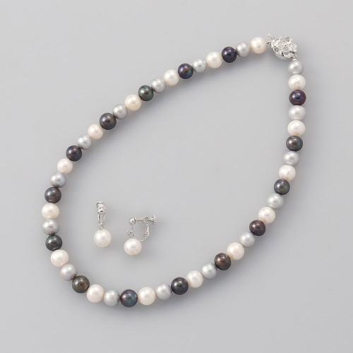 淡水パールモノトーンカラー ネックレス&イヤリング