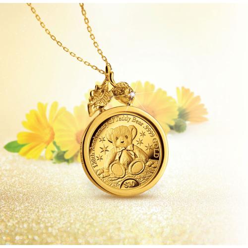 しあわせのテディ金貨ペンダント