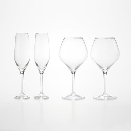 福袋 ＜ボヘミアクリスタル＞シャンパングラス2P＆レッドワイングラス2Pセット