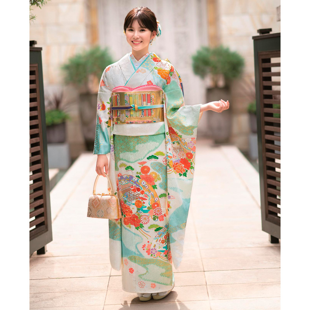 振袖（未仕立て品） 慶長檜扇草花