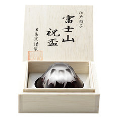 彫刻硝子 赤富士 祝盃