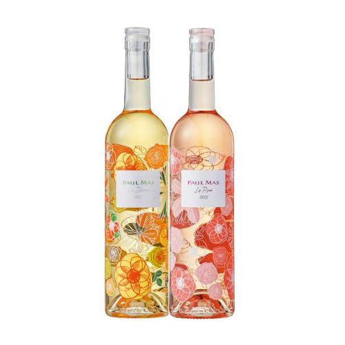 【母の日】花柄ボトルが美しい　白ワイン＆ロゼワインセット