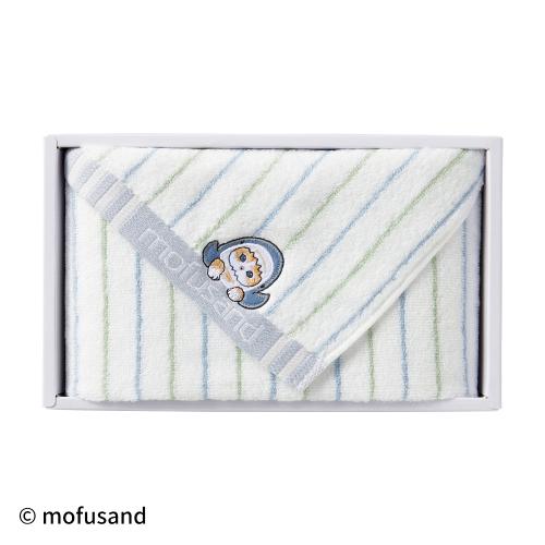 〈mofusand〉ストライプ フェイスタオル ブルー
