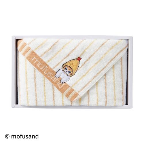 〈mofusand〉ストライプ フェイスタオル オレンジ