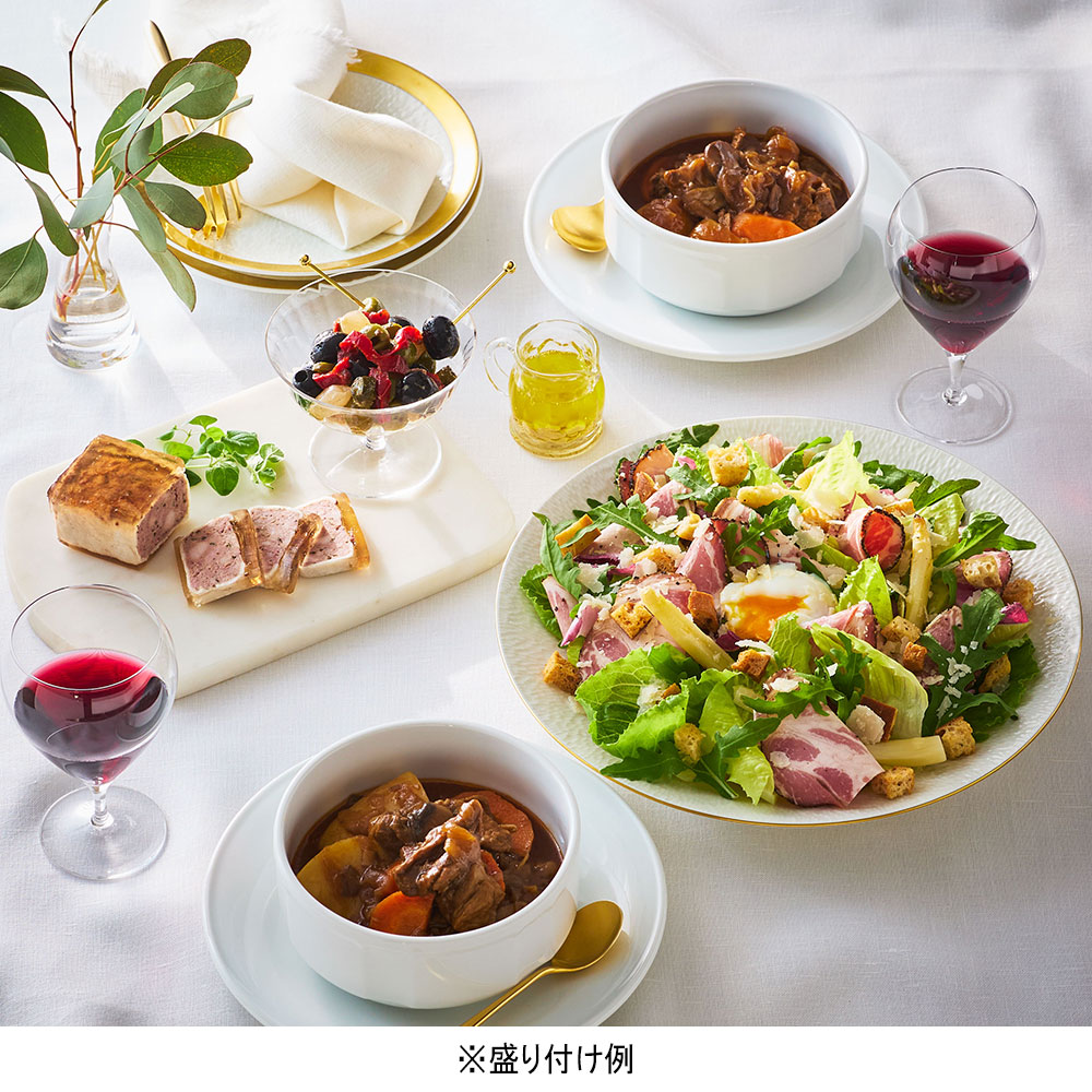 【クリスマス】ビーフシチューと黒胡椒ハムのサラダ･パテ･オリーブセット