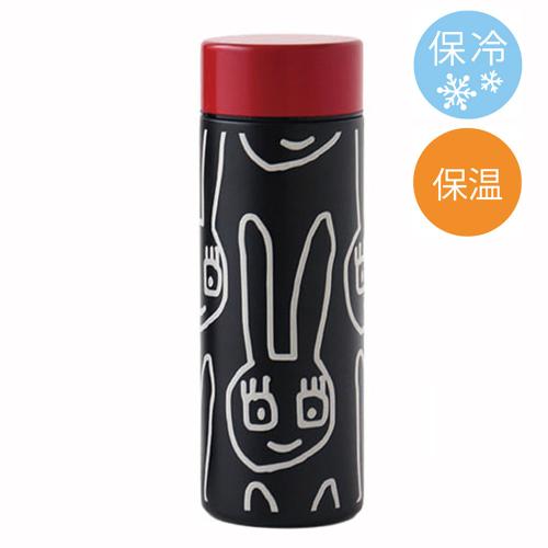 ステンレスボトル（300ml）保温・保冷・氷止め付き ゆるうさ ブラック