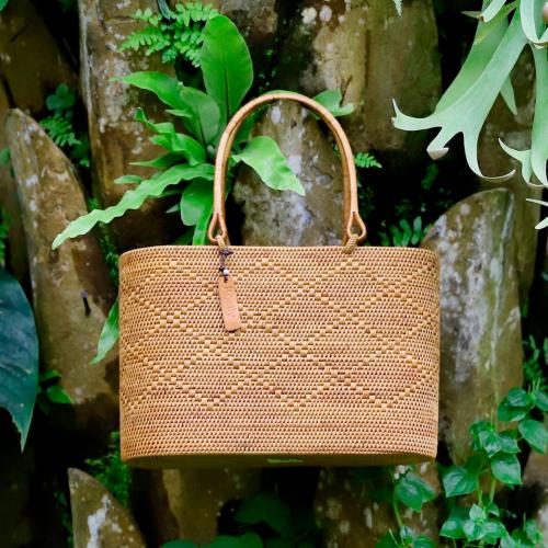 アタバッグ 楕円バティック模様 Mサイズ マチ広（巾着付）