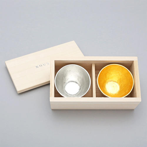 ぐいのみペア(錫/金箔) 木箱入り