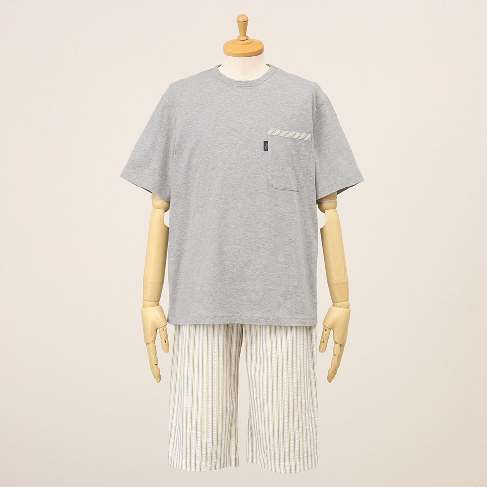 【父の日】紳士パジャマ半袖6分ズボン ベージュ　M→L