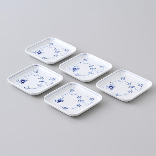 ブルーフルーテッドプレイン スモールスクエアディッシュ5枚セット