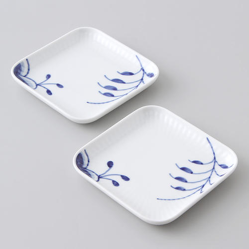 ブルーフルーテッドメガ スモールスクエアディッシュペア