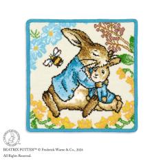 お花と蜜蜂 シェニール織タオルハンカチ  ブルー