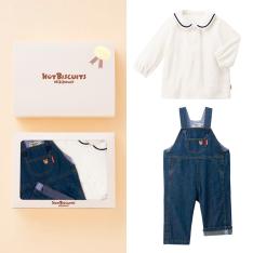 デニムオーバーオール＆セーラーカラー長袖Tシャツギフトセット（BOX付き）