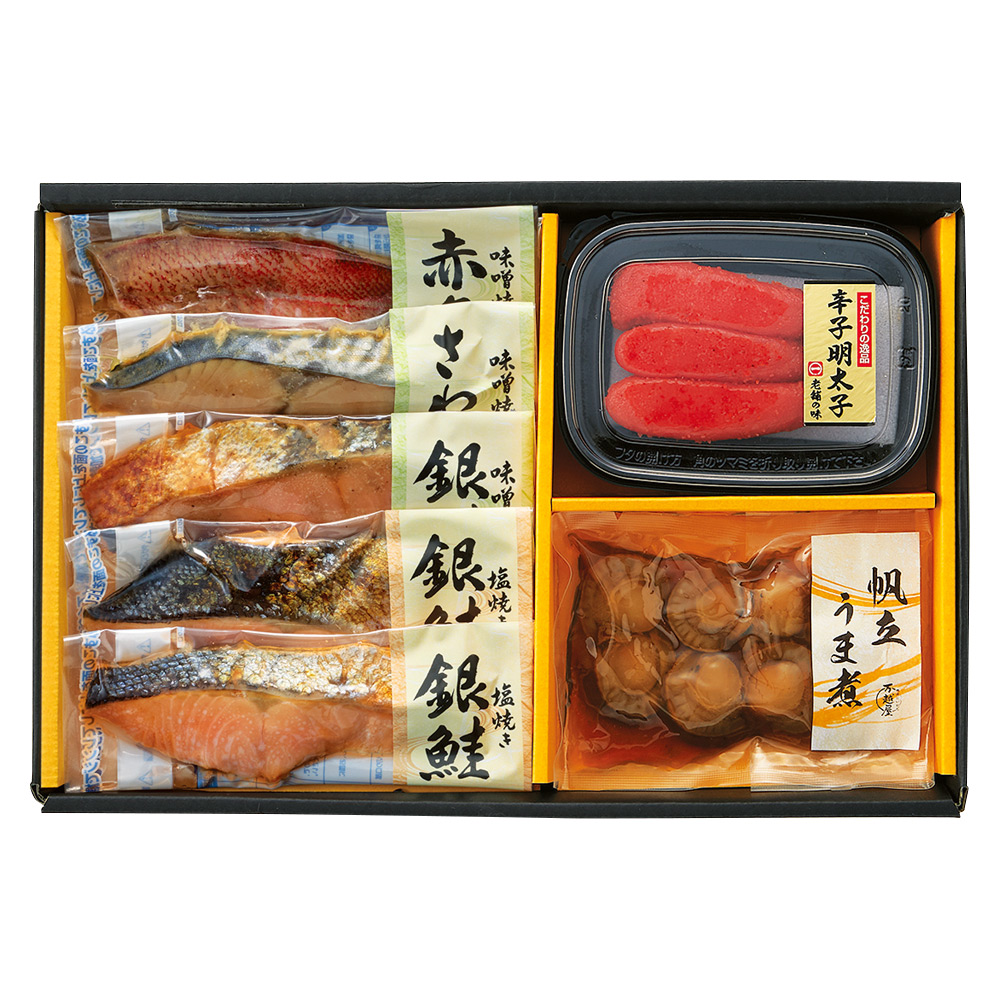 〈新潟 万越屋〉焼魚・明太子・帆立うま煮詰合せ