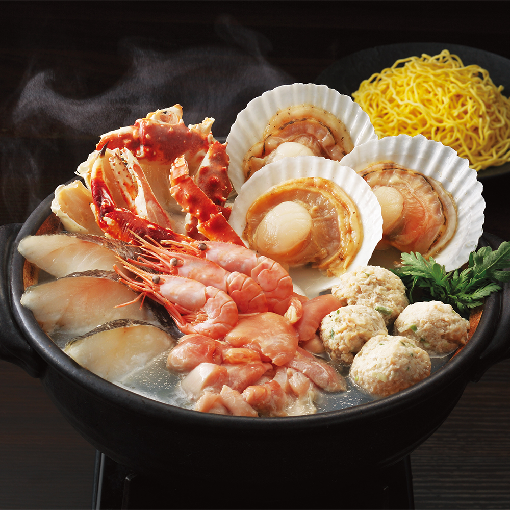 たらばかに出汁と海鮮水炊き鍋（味噌ラーメン付き）