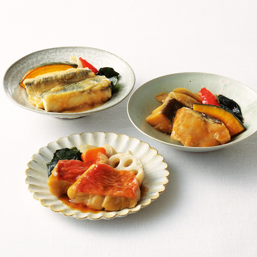 〈富惣〉レンジで簡単！骨取り煮魚と野菜付合せ