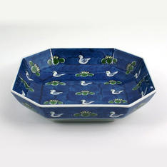 方皿 染錦水鳥図