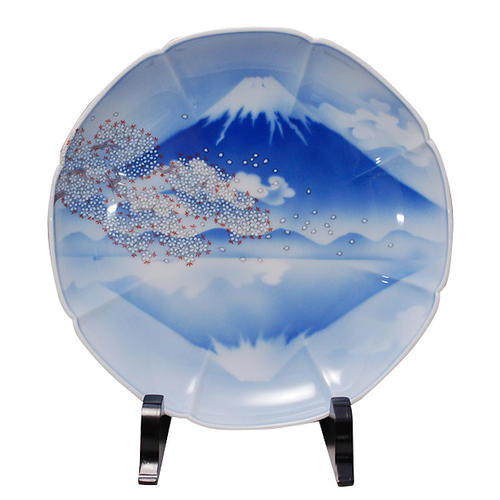 一天富士八方割飾皿 皿立て付