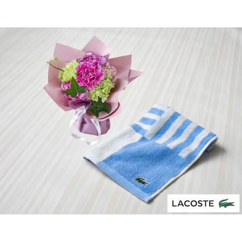 【父の日】生花 そのまま飾れる父の日ブーケ（パープル系）＆＜LACOSTE＞タオルハンカチ