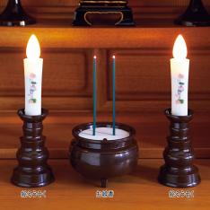 燭台付 安心の絵ろうそく2本と自動消灯機能付お線香セット