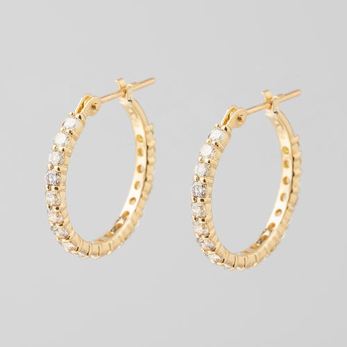 18金YG 1ctダイヤモンド フープピアス