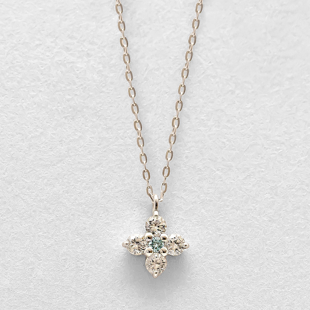 K10ダイヤモンド トパーズフラワーネックレス（WG）