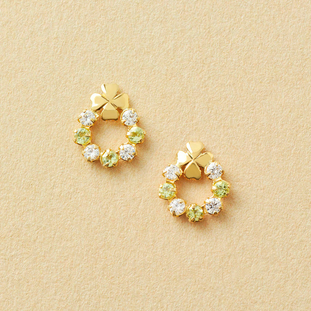 K10 ペリドット クローバーサークル ワンポイントピアス（YG）