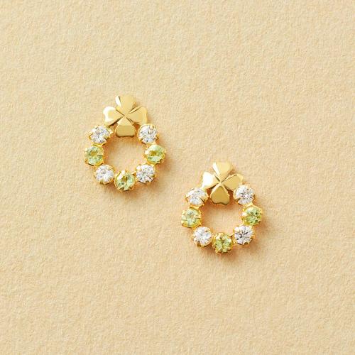 K10 ペリドット クローバーサークル ワンポイントピアス（YG）