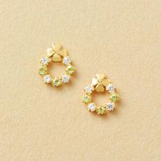 K10 ペリドット クローバーサークル ワンポイントピアス（YG）