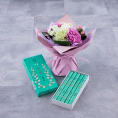 生花お供えパープル＆鳩居堂 線香「白鳩」