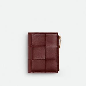 BOTTEGA VENETA 人気 ☆二つ折り ウォレット ☆ グレインレザー イントレチャート 二つ折り財布 ウォレット レザー 編込 グレー