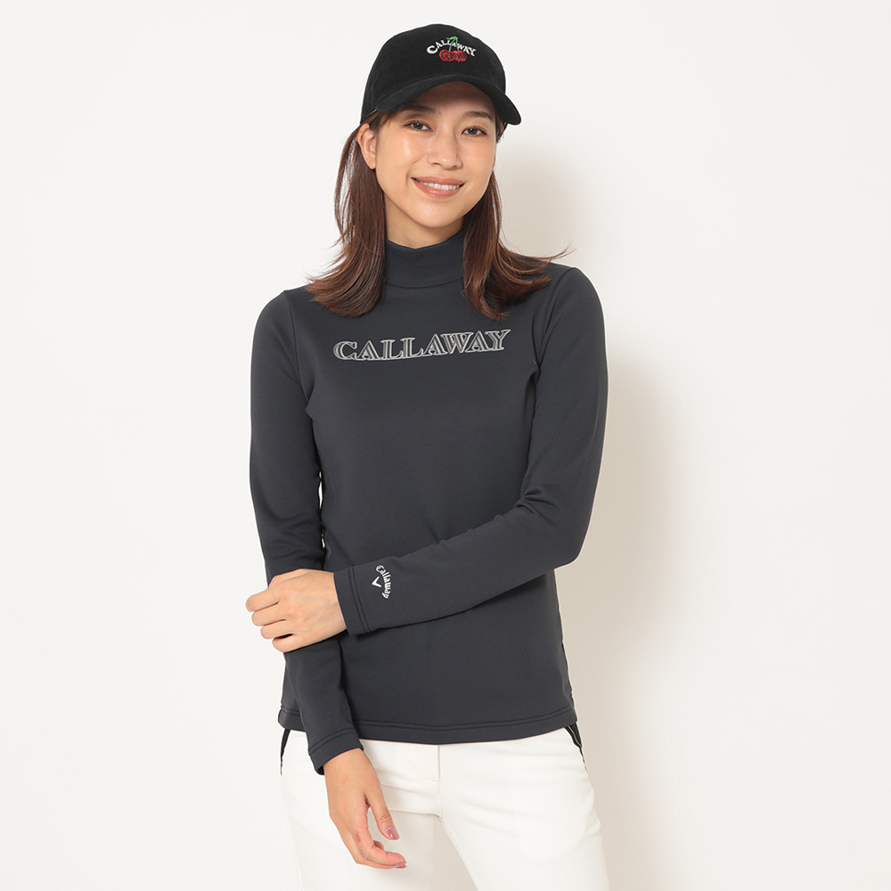 レディース裏起毛 ダブルニット 長袖 モックネックシャツ M→L