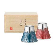 富士山ぐい呑（青・朱）ペア