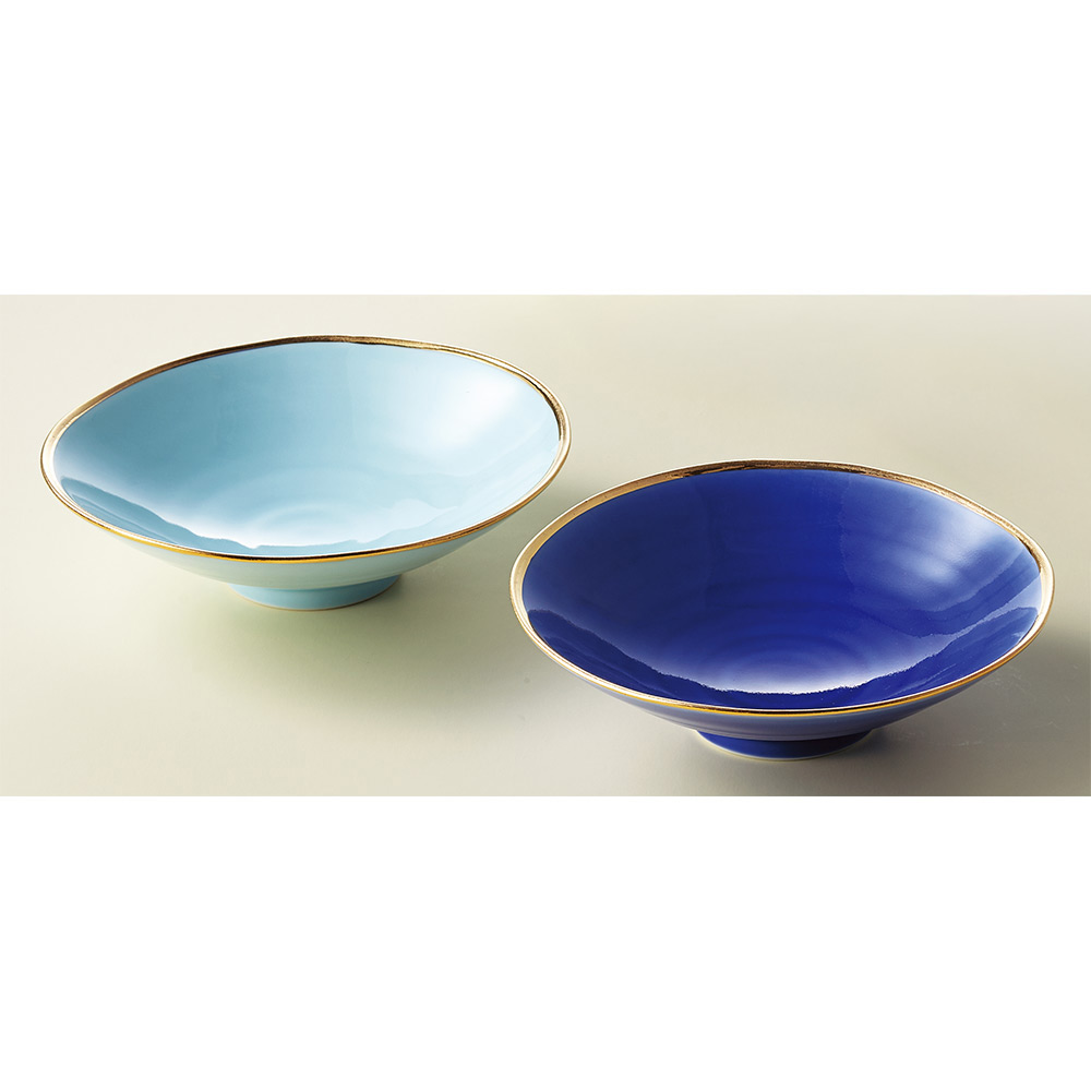 〈はんなり〉波佐見焼浅鉢　金清流（みずいろ・青）