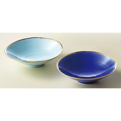 〈はんなり〉波佐見焼浅鉢　金清流（みずいろ・青）