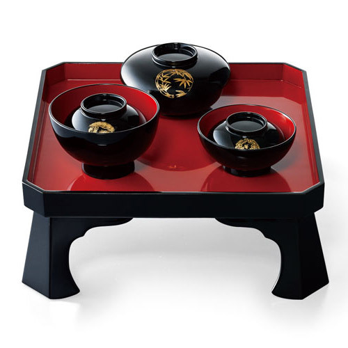 女児用　輪島塗　お食い初め膳　黒内朱